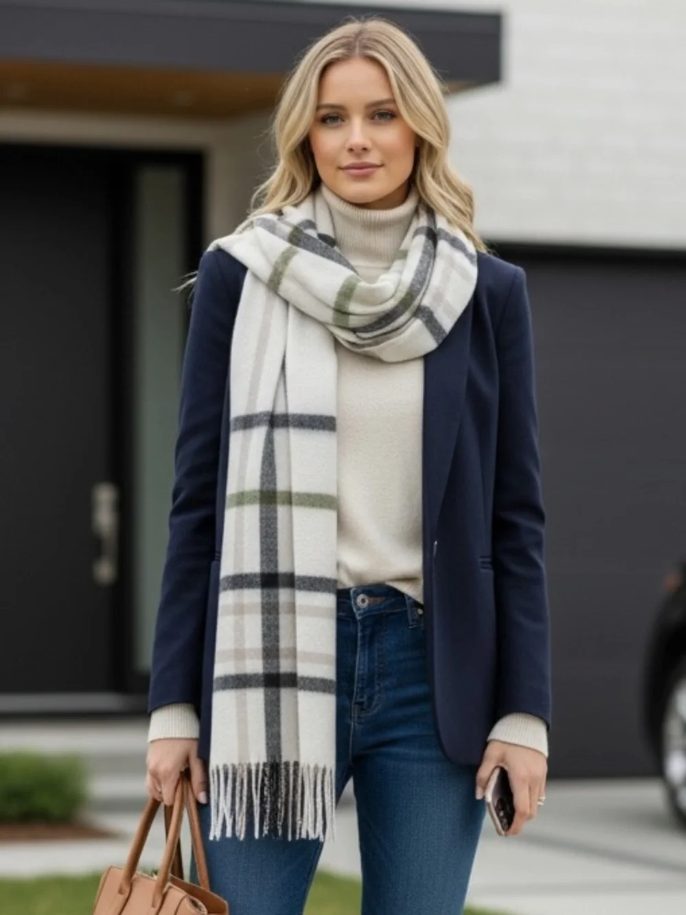 Charter Club Cashmere Green and White Plaid cashmere Scarf